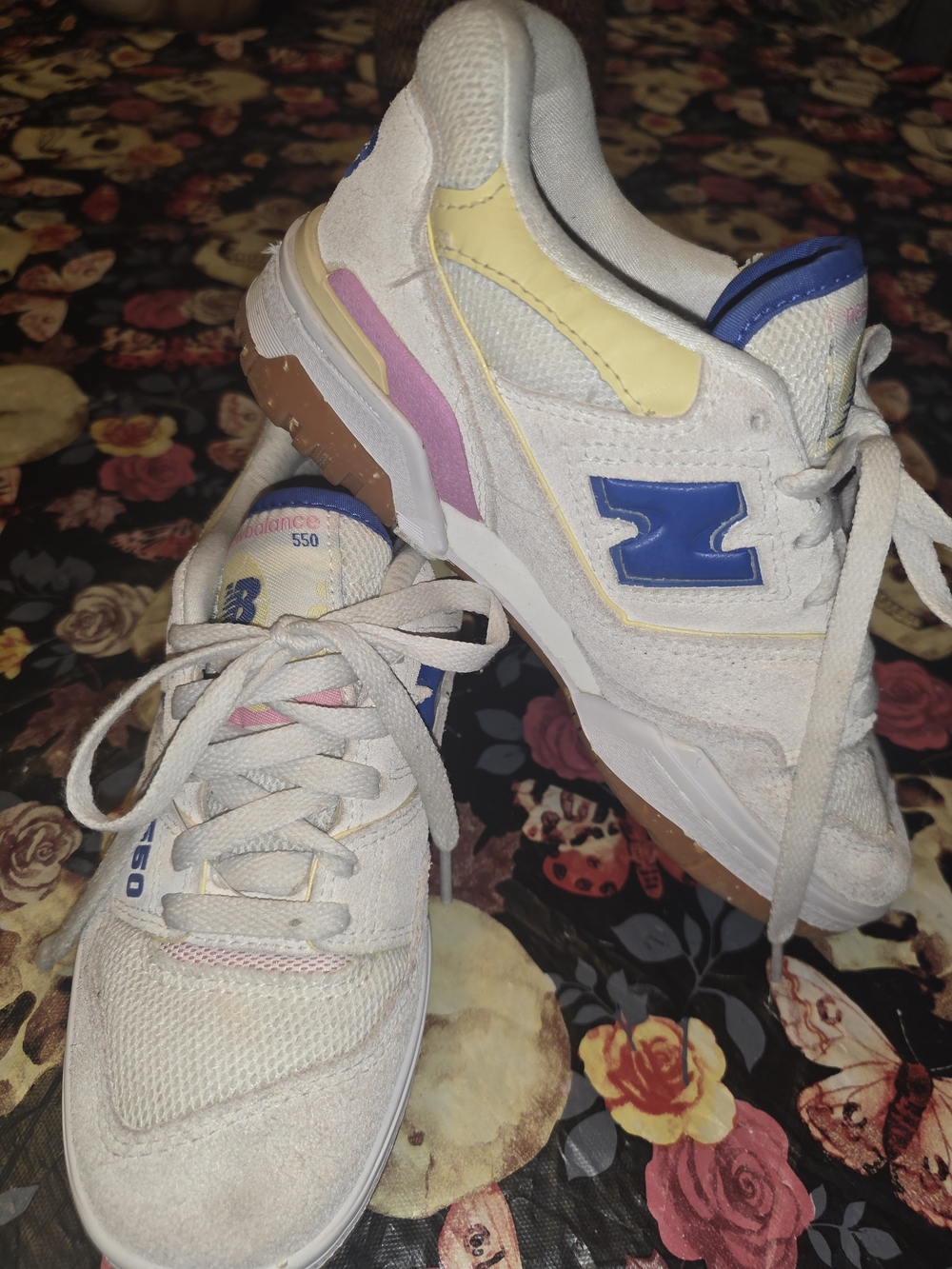 New Balance White Sneakers with Blue, Yellow & Pink Accents size 5 womens